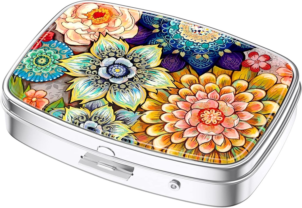 Nipichsha Pill Box, Lille Pill sag for purse & Pocket, Cute Travel Medicine Organizer, Portable Medicine Container Holder til at holde vitaminer, Medicin, Fish Oil & Kosttilskud, Mandala