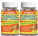 Gurkemeje Gummies 500mg, med Gurkemeje Root Extract, Gingerrod, Sort Pepper Extract, Antioxidant Support, Orange Flavor Gummies, 60 Greve (Pack of 2)