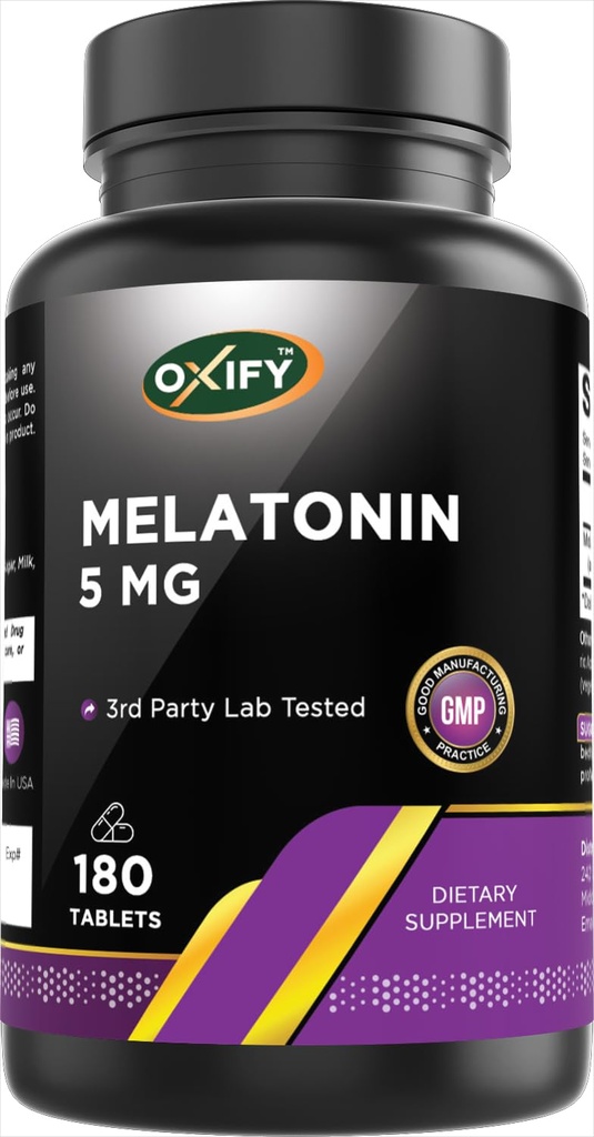 Oxify Melatonin 5 mg | 180 Tablets | Gluten-Free, Non-GMO | Supplement Made in USA