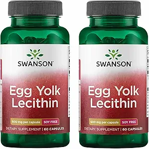 Swanson Egg Yolk Lecithin - Kardiovaskulær og kognitiv sundhedsstøtte - Soy- Free Supplement May Support Brain Health - (60 kapsler) (2 pakke)