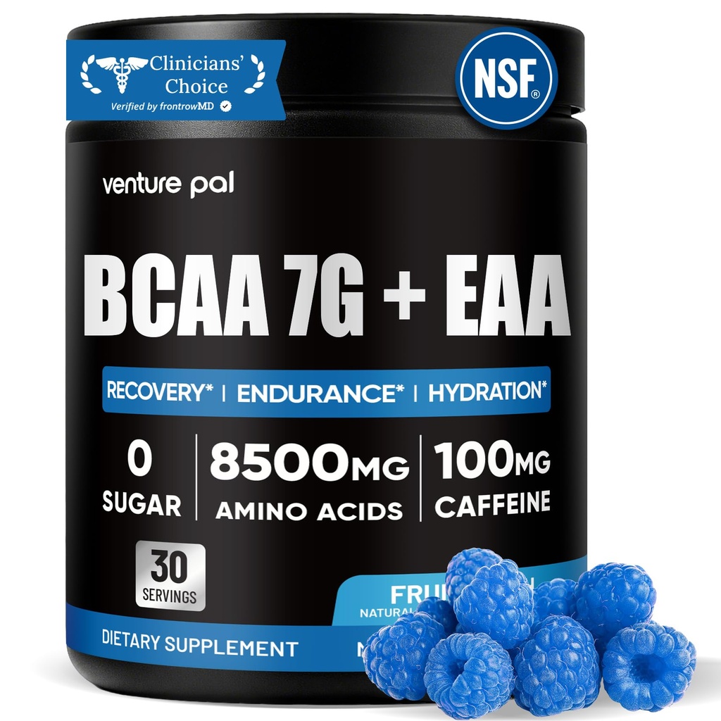 Sugar Free 7g BCAA + EAA Powder | Supports Muscle Recovery, Growth, Strength & Endurance – 12 Essential Amino Acids with L-Glutamine, Caffeine, Vitamin & Electrolyte for Energy & Hydration