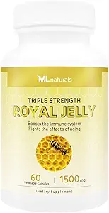 ML Naturals Royal Jelly 1500mg 60 Vegetabilske kapsler, Tilsvarende med 6% (27 mg) 10- HDA. Frysetørret, Gluten fri, NSF- Certificeret & cGMP- Compliant