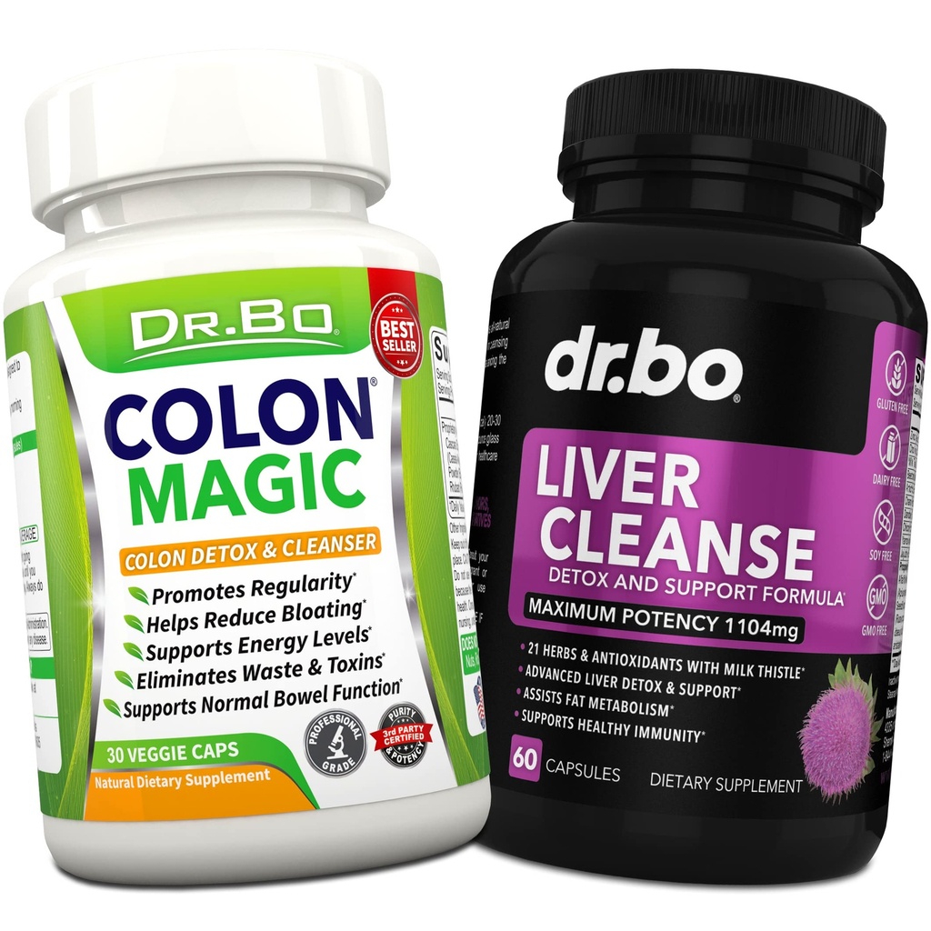 Colon Cleanse & Lever Cleanse Detox Support - Natural tarm Cleanser Pills til Intestinal Bloating & Daglig Forstoppelse Relief - Mælk Thistle Mælkebøsning Caps & Støtte Gallablære Kosttilskud
