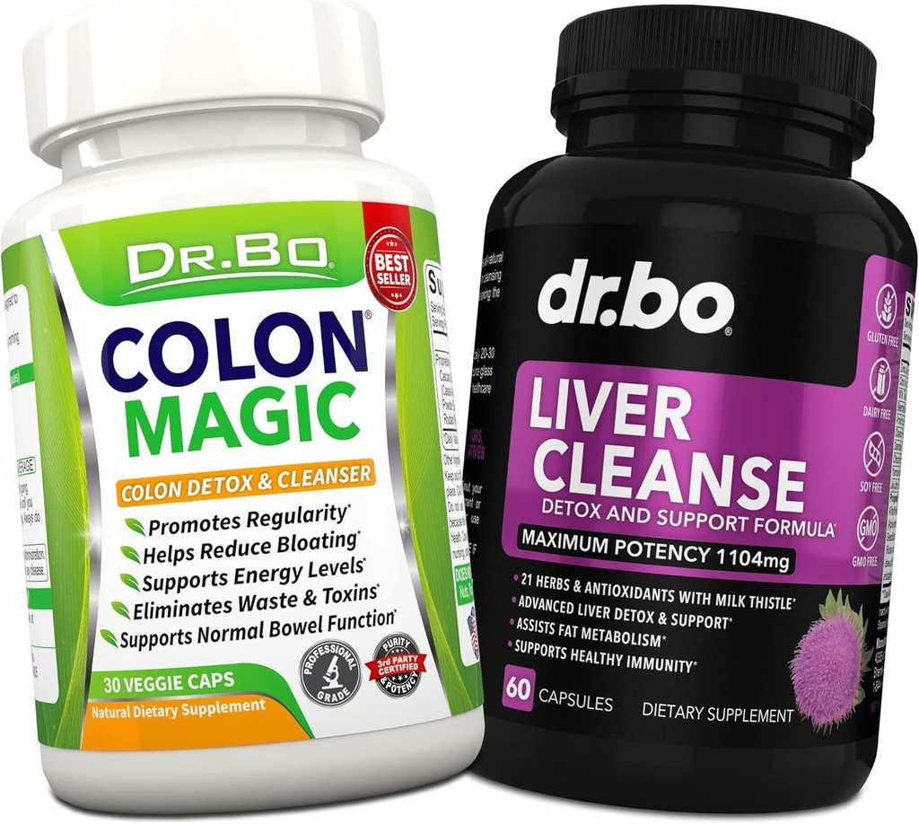 Colon Cleanse & Lever Cleanse Detox Support - Natural tarm Cleanser Pills til Intestinal Bloating & Daglig Forstoppelse Relief - Mælk Thistle Mælkebøsning Caps & Støtte Gallablære Kosttilskud