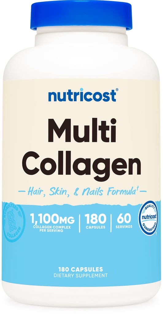 Nutricost Multi Collagen (1100mg) 180 Capsules - Supplement with Biotin and Grass-Fed Bovine Collagen Hydrolysate, 60 Servings