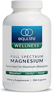 Equilife Full Spectrum Magnesium Supplement, Magnesium Glycinat, Citrat, & Malat, Biotilgængelig Mineral Blend, Dairy, Soy, & Gluten Free, Vegan, Non GMO, 180 Kapsler