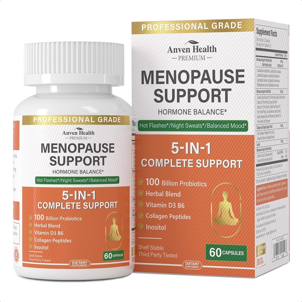 Menopause Supplements for Women, Vitamin D3 & B6, Menopause Relief Probiotics Supports Hot Flashes, Night Sweats, Bloating & Gut Health with Black Cohosh, Herbs, Collagen | 60 Veggie Caps