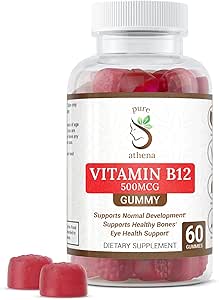 Vitamin B12 Gummy Energy Vitaminer - Vitamin B12 Gummies for voksne 1000mcg W / Natrium - Energy Gummies, der understøtter ben sundhed W / immunforsvar - 60 Raspberry Flavored Gummies