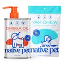 Indfødt Pet Omega Olie til Hunde - Fish Oil Kosttilskud 8 Oz & 5 Lille Yak Chews til Hunde