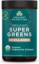 Ancient Nutrition Supergreens Powder, Organic Superfood Powder med collagen, Lavet af ægte frugter, grøntsager og urter, til fordøjelses- og energistøtte, 25 Servere, 7.5oz