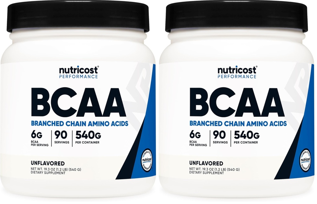 Nutricost BCAA Powder 2:1:1 (90 Servings, No Flavor Added) - Branched Chain Amino Acids (Pack of 2)