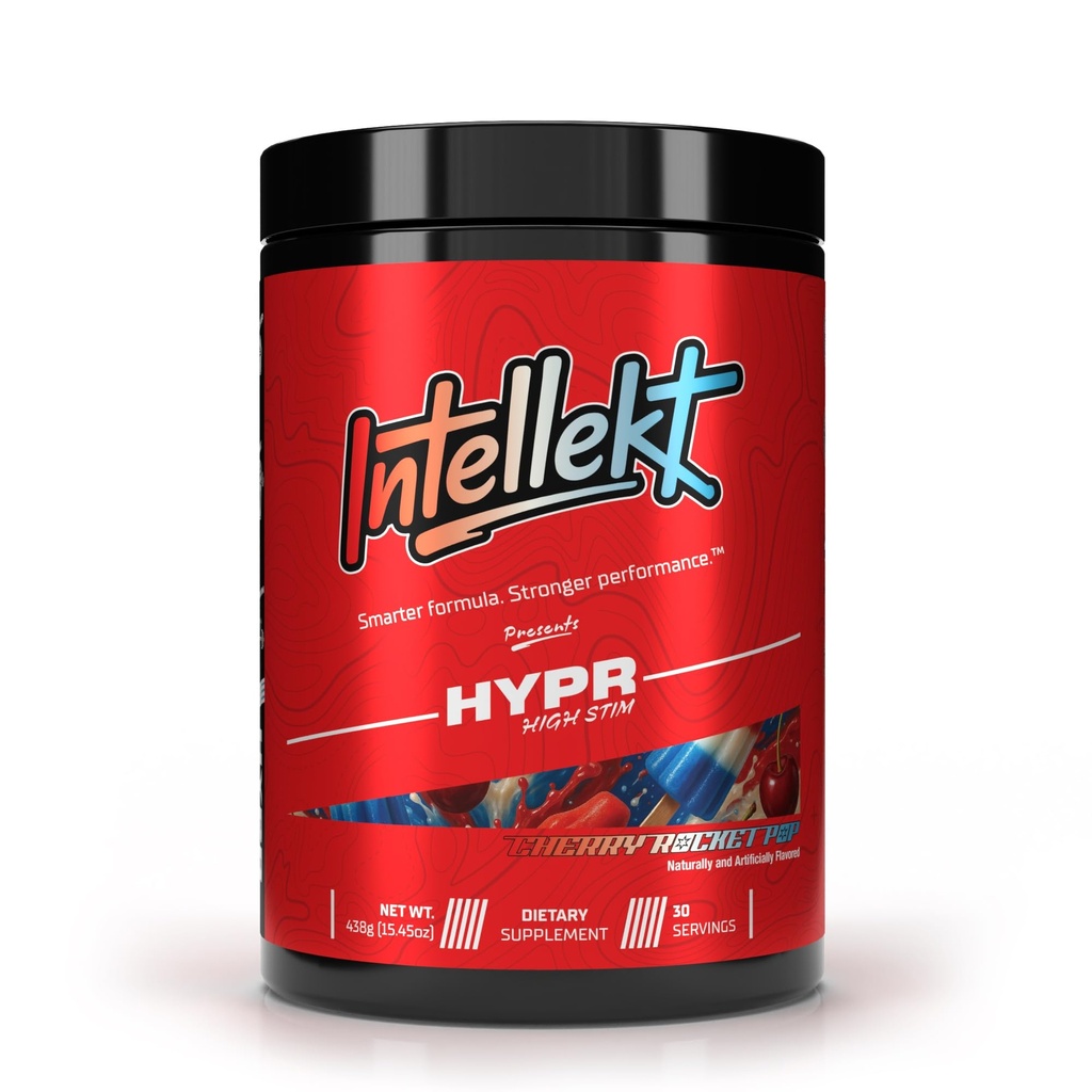 INTELLEKT Lifestyle Hypr High Stim Pre Workout Powder for Men and Women, 350mg Caffeine, Energy Focus and Pump, L-Citrulline 6g, Alpha GPC, Beta Alanine, 20 Servings (Cherry Rocket Pop)