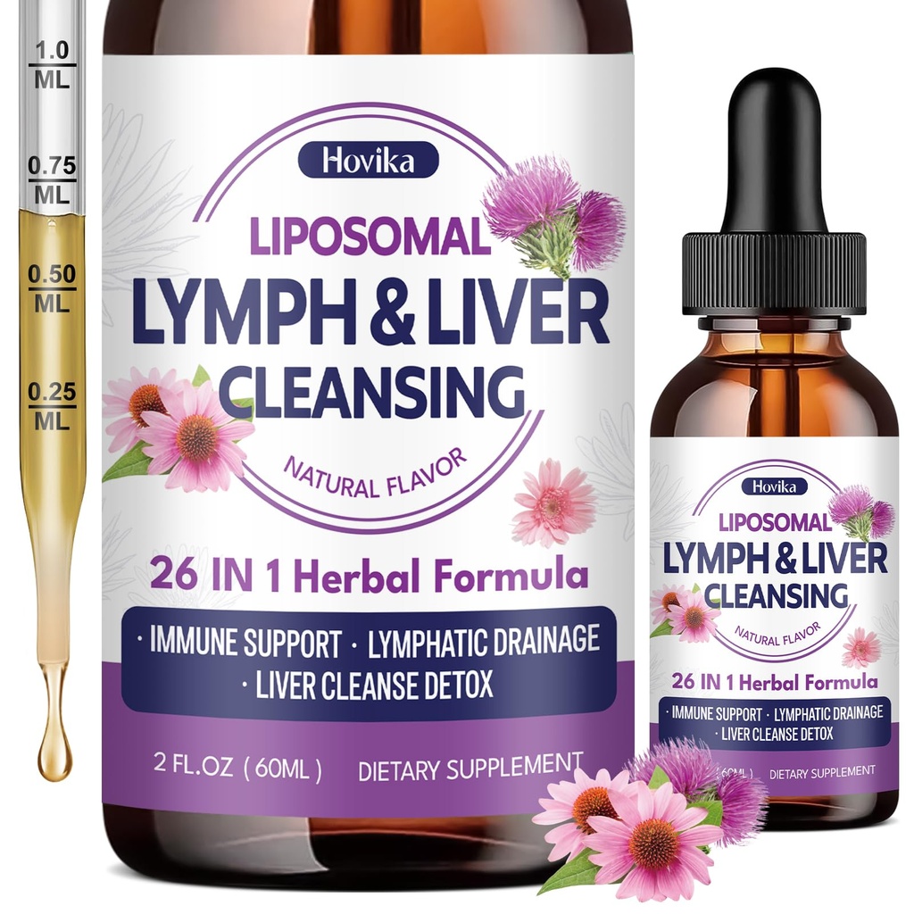 Liposomal Lymphatic Drainage Drops, 26 in 1 Liver Cleanse Detox & Repair with Milk Thistle, Echinacea, Glutathione, Vitamins, Lymph-Liver Cleanse, Gut & Metabolic Health - Natural Flavor 2 Fl Oz