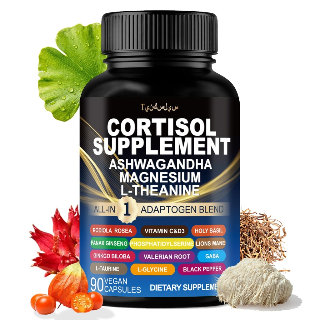 Cortisol Supplements for Women and Men - 16-in-1 Natural Cortisol Reducer with Magnesium, Ashwagandha & L-Theanine Blend, Stress Relief, Sleep Support & Daily Energy- Non-GMO Vegan