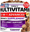 Hund Multivitamin Chewable med Glucosamin - Hund vitaminer og kosttilskud - 170 Treatings - Senior & Puppy Multivitamin til hunde - Hip & fælles støtte - immunforsvar, hud, hjerte, fordøjelse, Probiotika