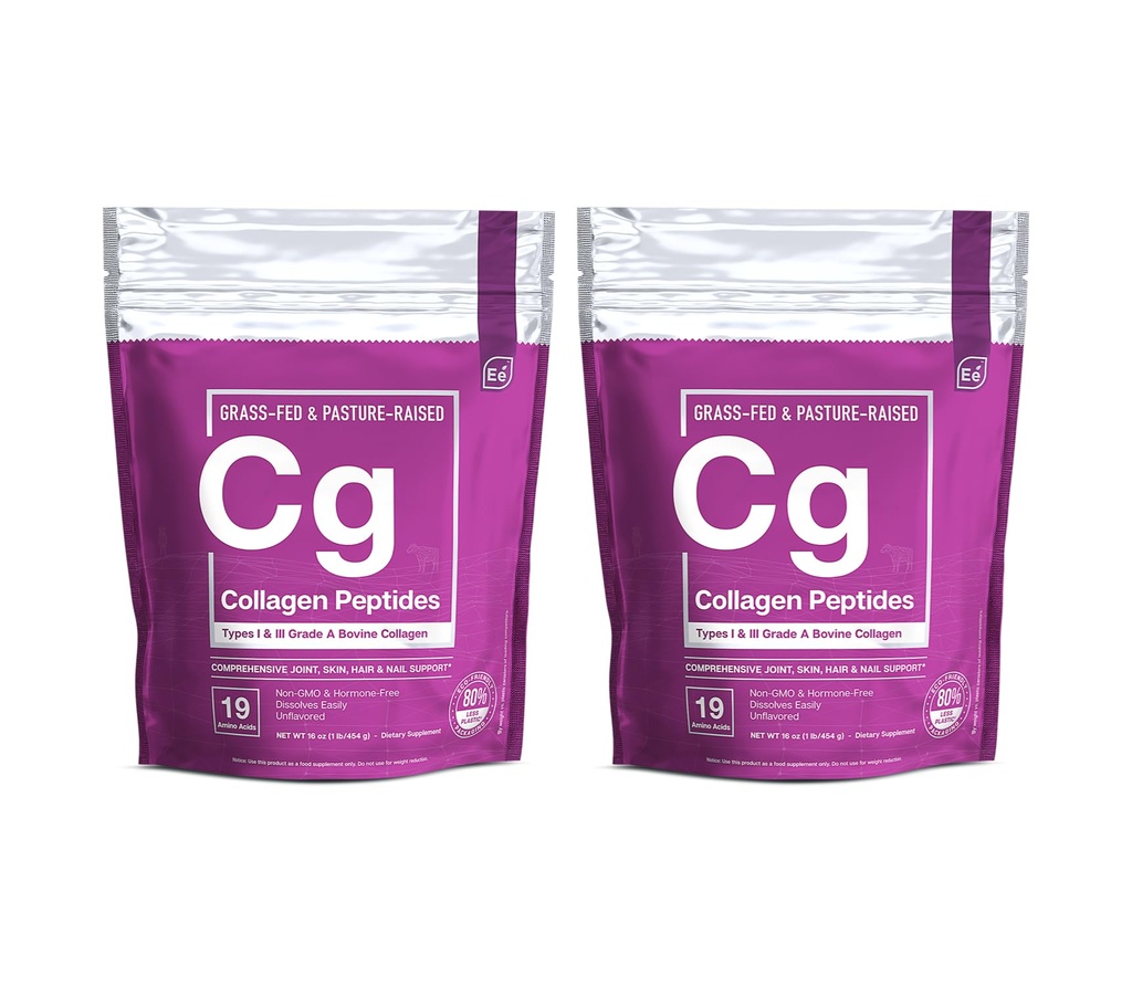 Væsentlige elementer Hydrolyzed Collagen Powder - Fælles, hud, hår, og negle Support 124; Typer I & III Peptider Budd124; Preservative- Free, Grass- Fed, Hormone- Free, Opløser nemt (2- Pack)