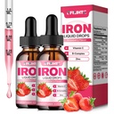 Flydende jerntilskud til kvinder Mænd og børn Multivitamin jerndråber med folat, C-vitamin, B6, B12, Zink til anæmi, jernmangel, blodbygger, energi - Natural Strawberry Flavor, Vegan 4 Fl Oz
