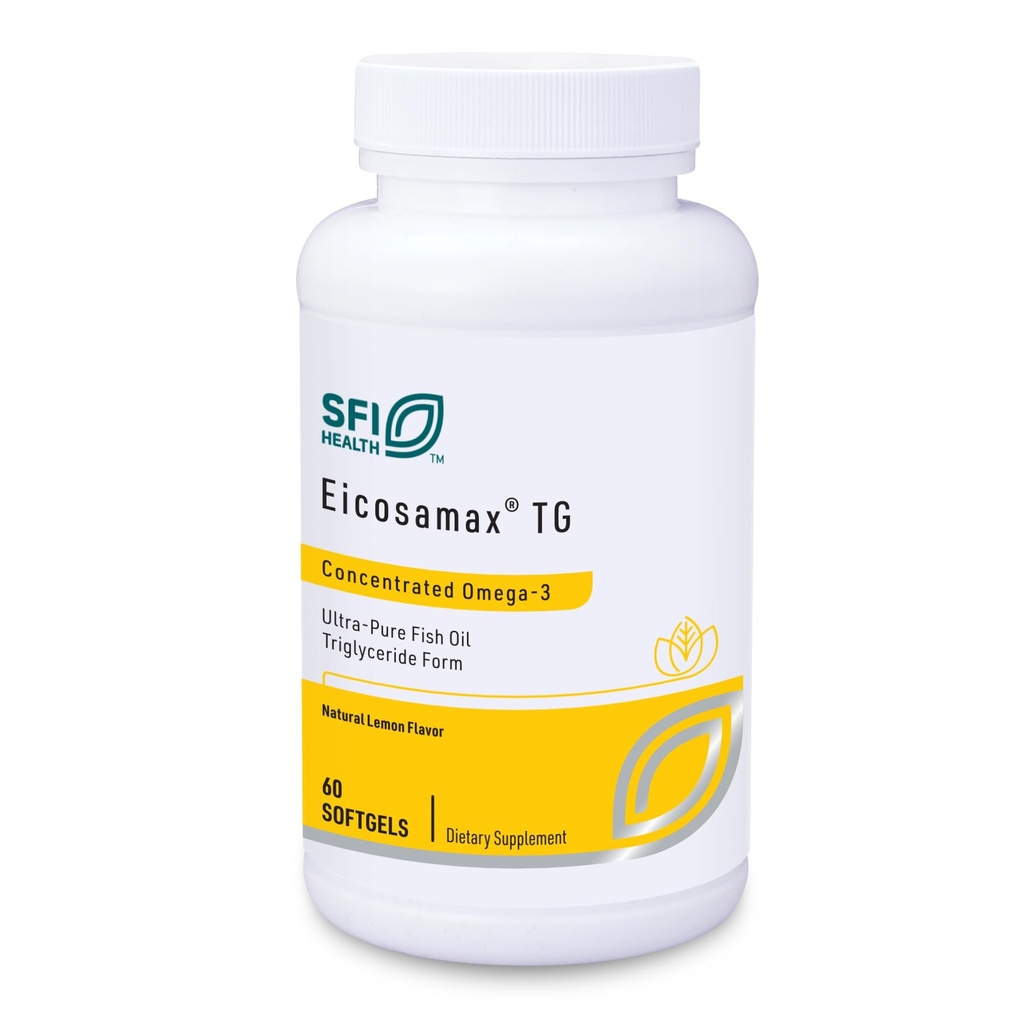 Klaire Labs SFI Health Eicosax TG Fish Oil - Ultra Pure Omega-3 Fish Oil Pills with EPA / DHA - bæredygtigt sourced - Natural Lemon Flavor for No Fishy Burps or Aftersmage (60 Softels)