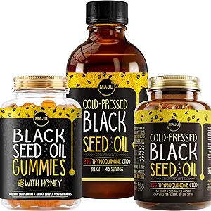 Maju Superfoods Black Seed Oil 3-in-1 Bundle, Gummies, Capsules, & Liquid