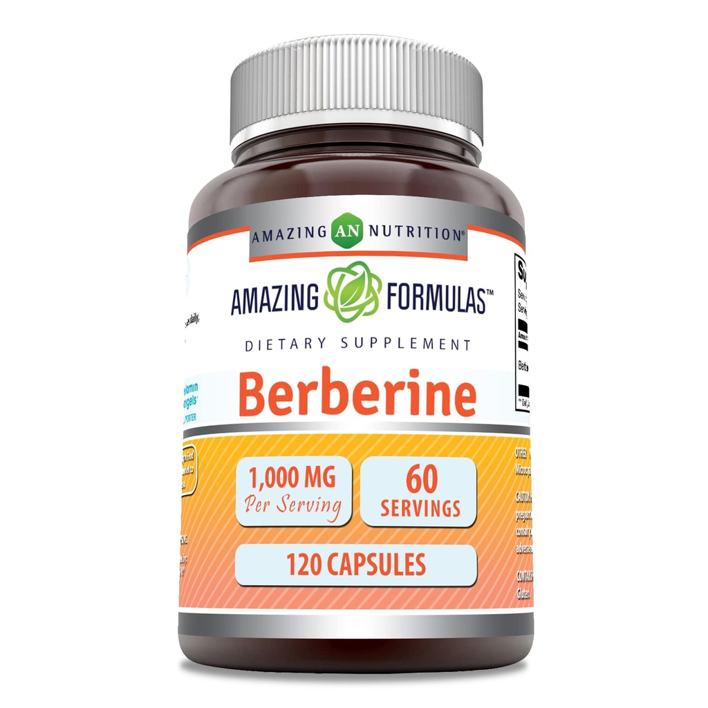 Amazing Formulas Berberine 1000mg Per Serving 120 Kapsler Supplement 124; Ikke GMO 'er