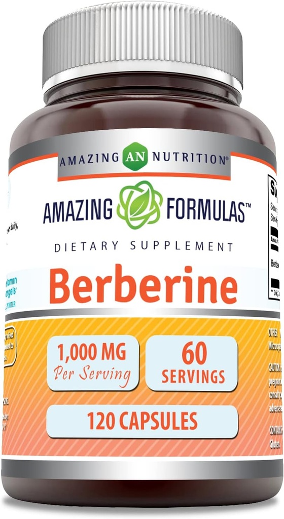 Amazing Formulas Berberine 1000mg Per Serving 120 Kapsler Supplement 124; Ikke GMO 'er