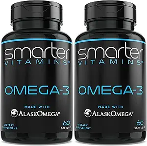 (2 Pack) Smarter Omega 3 Fish Oil, Berry Flavor, Burpless, Tastless, 2000mg, Potent Triple Strength DHA EPA Brain OMEGA3, Lavet med AlaskOmega ®
