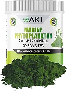 AKI Marine Phytoplankton Powder - Kilde til Raw Omega-3 EPA Micro Algae Nanochloropsis - Plantebaserede proteiner, Vitaminer for samlet wellness - Komplet proteinkilde, Vegan & GMO fri (2oz / 57g)