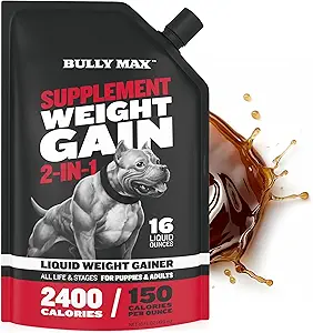 Bully Max Liquid Weight Gainer for Dogs – High Calorie Dog Supplement with Omega-3 & Whey Protein – 2-in-1 Multivitamin for Healthy Weight Gain – for Puppies & Adult Dogs – 16 oz