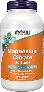 Now Supplements, Magnesium Citrate, Med Glycinate & Malate, Nervesystemet Support *, 180 Softgels