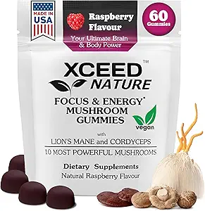 Lions Mane & Cordyceps Mushroom Gummies - 10in1 Supplement - for Fokus, Energi, Mood, Memory & Clarity - 60 stk.