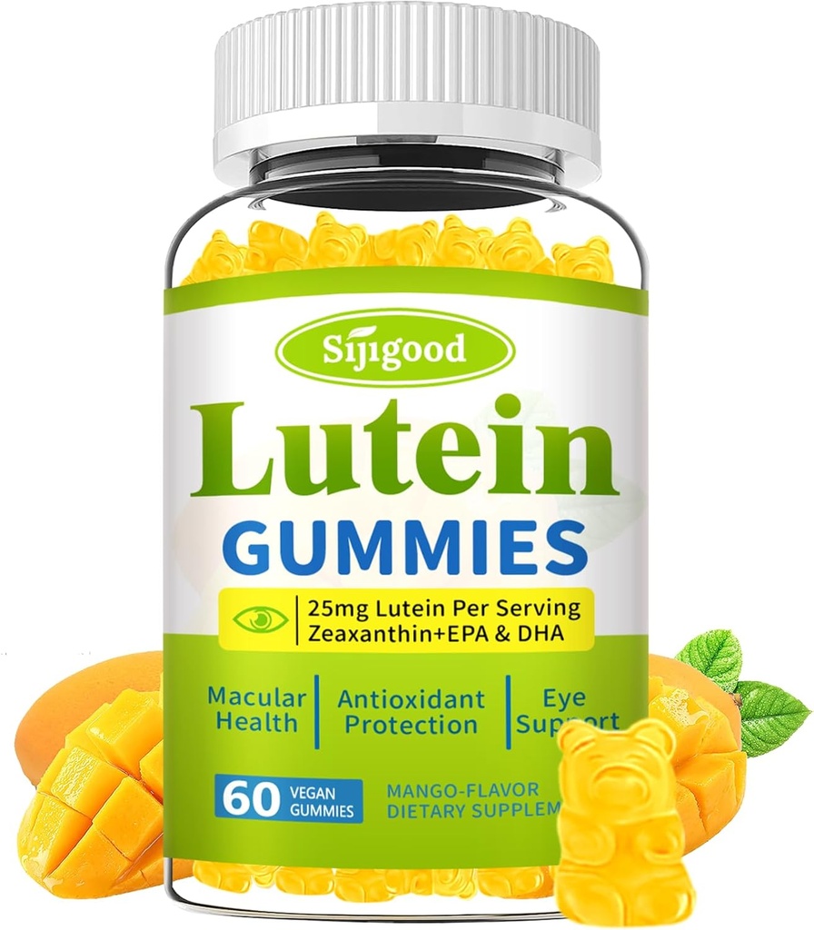 Lutein and Zeaxanthin Supplements Gummies with Astaxanthin & Bilberry Extract - Eye Vitamins with Omega-3, Vitamins A, C, E, D3 & Zinc for Vision Health - Sugar Free, Mango Flavor, 60 Count