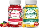 Lunakai Prenatal og vitamin D3 Gummies Bundle - Graviditet Multivitamin Gummy med jern & folsyre - Immunitet, ben og mood Support for voksne - 30 dages forsyning