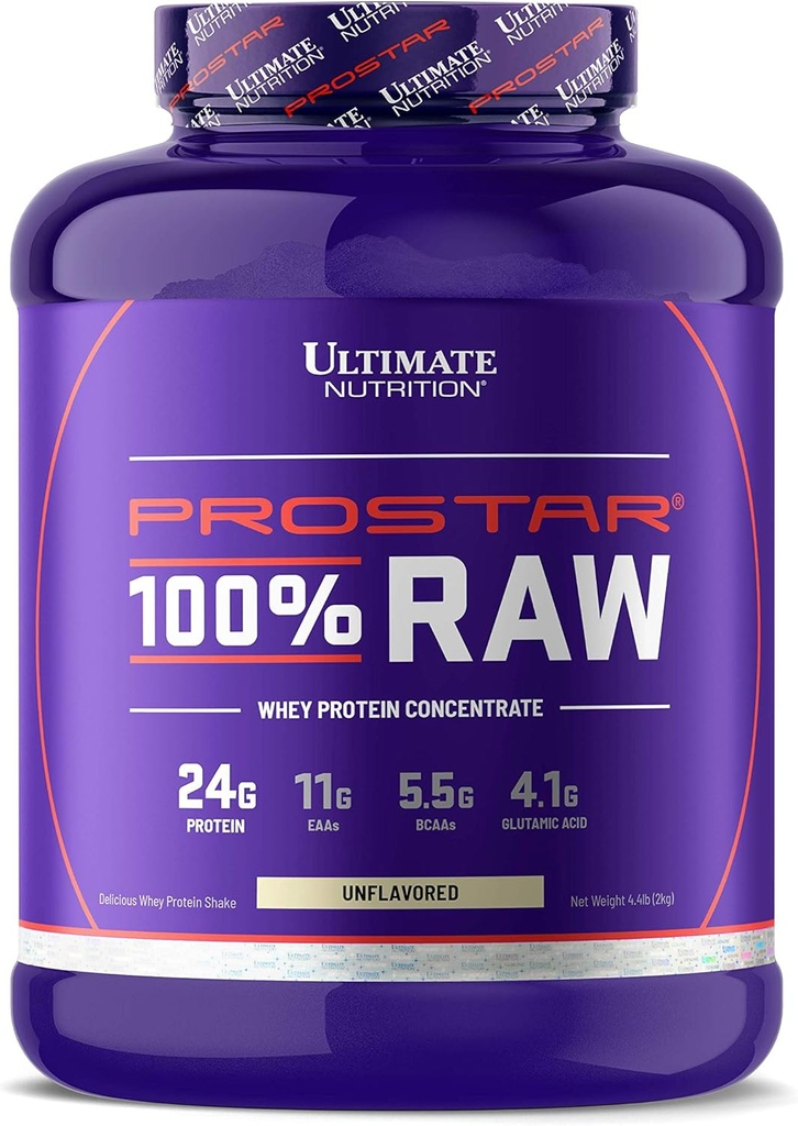 Ultimate Nutrition Prostar Raw Whey Protein Concentrate Powder, Low Carb, Low Fat, Keto Friendly, 24 Bedste Protein Per Servering med 5,5 Bedste BCAA, Unflavored, 67 Serveringer, 4.4 Punds