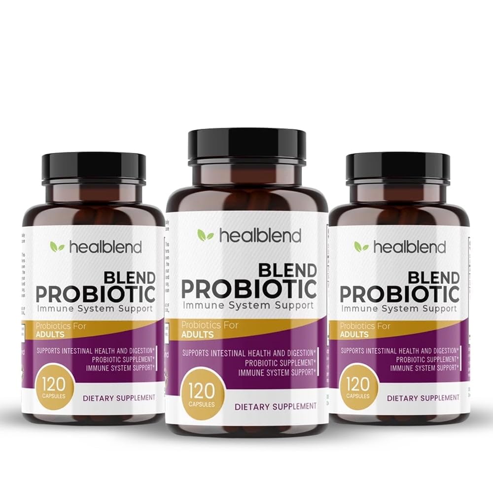 healblend Probiotic Caps Dietary Supplement Capsules, Probiotic for Women and for Men Digestive Health, Immune System Support, Non-GMO, Gluten-Free, 120 Veg Caps (3)