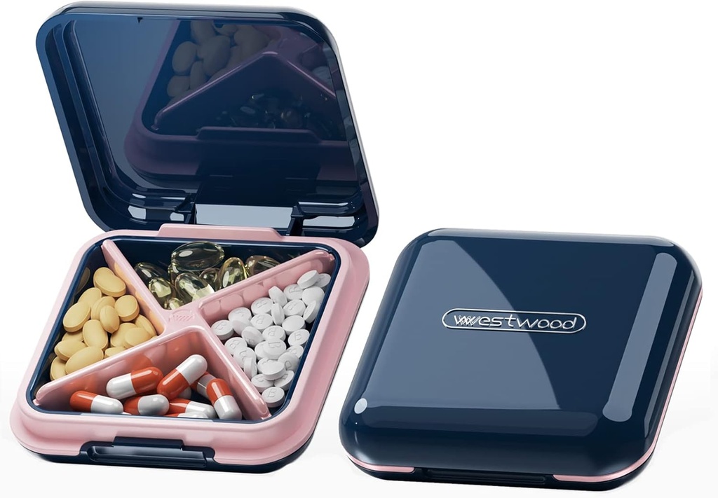 DUBSTAR Pill Box - Vandtæt portable daglige lille sag for punge Pocket Compact Travel Medicine Holder for vitaminer, fiskeolier, kosttilskud, Medicin (Deep Blue)