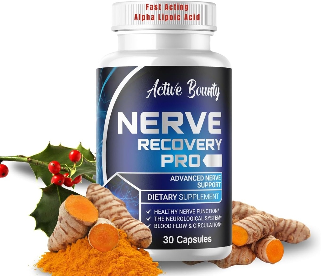 Nerve Recovery Pro - Nerve Support Supplement med Alpha Lipoic Acid, Gurkemeje & Acetyl- L - Carnitin - Understøtter sund nerve funktion, cirkulering og blodgennemstrømning - 30 kapsler - 1 pakke