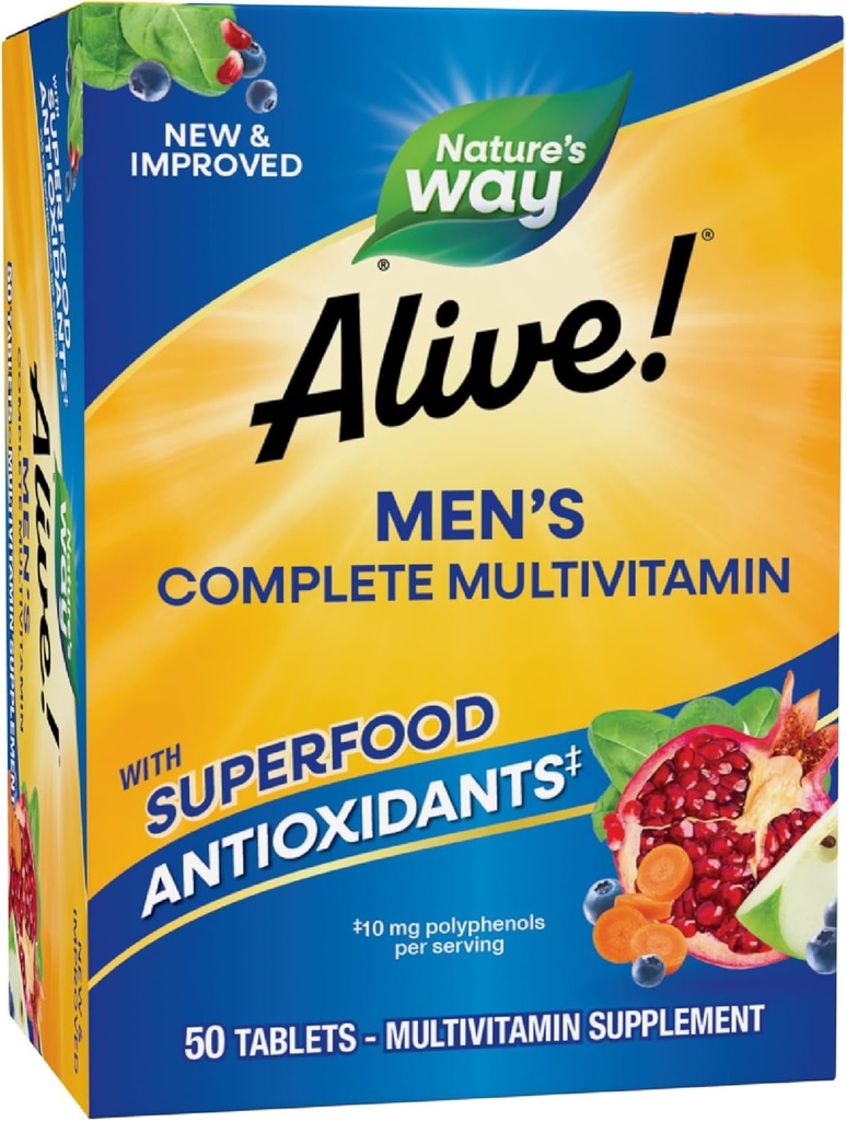 Nature's Way Alive! Men's Complete Multivitamin, Supports Energy Metabolism & Muscle Function*, B-Vitamins, Gluten-Free, 50 Tablets