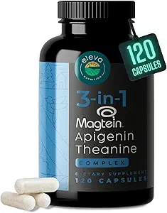 Magnesium Theanin L- Threonat Apigenin Supplement for søvn Aid- 3- 1- 1- Complex Supplement Support Afslapning - Melaton- Free Magnesium - Zero Fillers- Gluten Free & Non- GMO- 120 Grev Veggie kapsler
