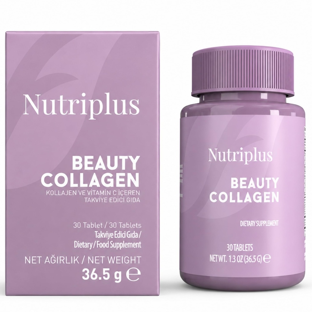 FARMASi Nutriplus Beauty Collagen Tablets, Type I and Type III Hydrolyzed Collagen with Vitamin C, 2000 mg Collagen Per Serving, 30 Tablets, 1.3 oz