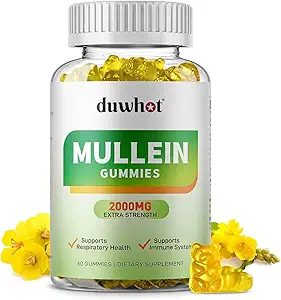 Mullein Gummies for Lung Detox, 2000mg Mullein Leaf Extract for Respiratory & Diguestive & immunsupport, Organic Mullein Herb Supplement for Mucus Relief, Vegan, Ananas, 60