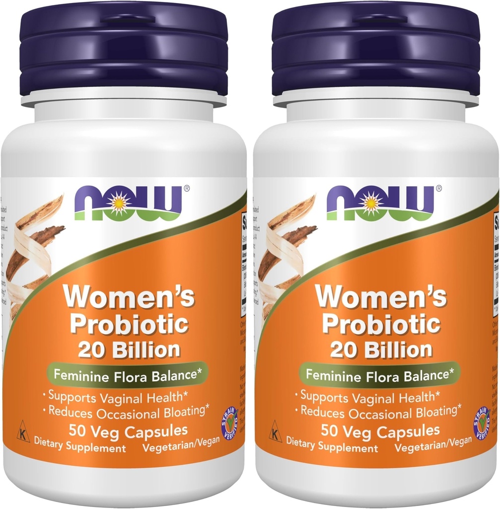 NOW Foods Supplements,Women's Probiotic,20 Billion,Specially Formulated Using Three Clinically Tested Probiotic Strains,50 Veg Capsules,(Pack of 2)
