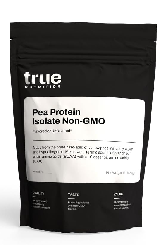 True Nutrition Pea Protein Isolate Powder - 25g Vegan Plant Protein per Serving - Non-GMO, Gluten Free, Dairy Free, Soy Free - Unflavored Unsweetened - 2 lb