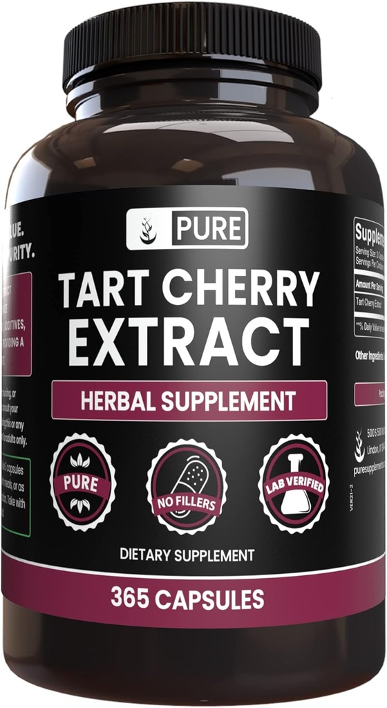 PURE ORIGINALSKE INGREDIENSER Tart Cherry Extract (365 kapsler) Ingen Magnesium eller Rice Fillers, Altid Pure, Lab Verified