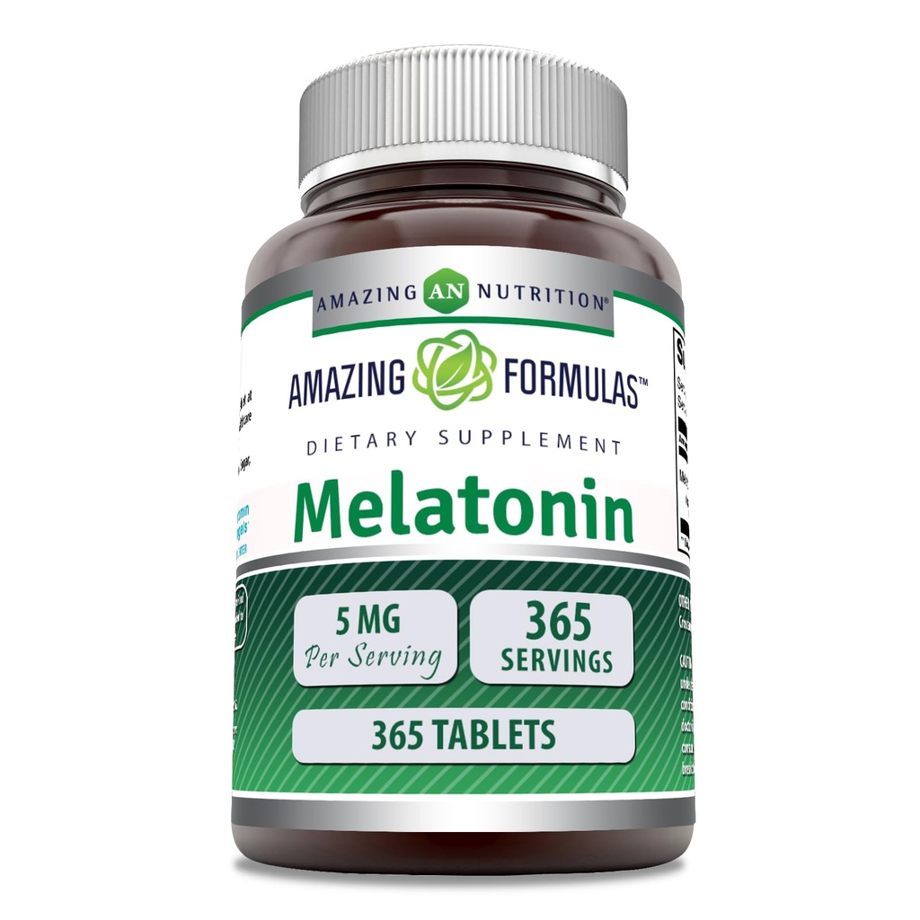 Amazing Formulas Melatonin 5 Mg Tablets Supplement | Non-GMO | Gluten Free | Made in USA (Pack of 1 | 365 Count)