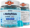 L- MethylFolate 15mg & Methyl B12 Gummies, Metyleret B1, B2, B6 Multivitaminer - Aktiv 5- MTHF & Høj Absorption - Understøtter MTHFR Gene, Cognition, Homocystein Niveauer, Folate Metabolisme, Vegan, 60 Cts