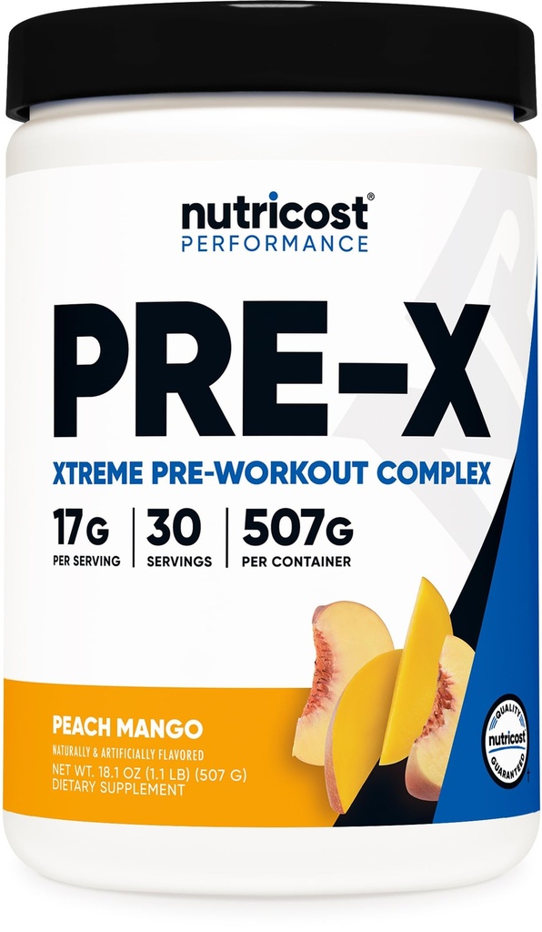 Nutricost Pre-X Xtreme Pre-Workout Complex Powder, Peach Mango, 30 Servings, Vegetarian, Non-GMO and Gluten Free