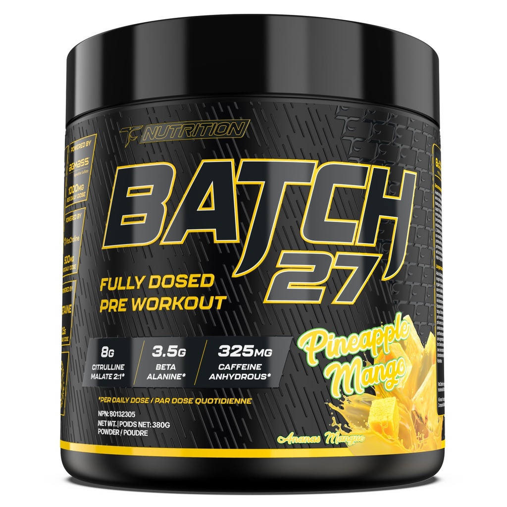 TC Nutrition Batch 27 Pre Workout Powder - 8g Citrulline, 3.5g Beta Alanine, 2.5g Betaine, 325mg Caffeine | Instant Energy, Focus, Pumps, & Strength | Nitric Oxide Booster 20 sv (Pineapple Mango)