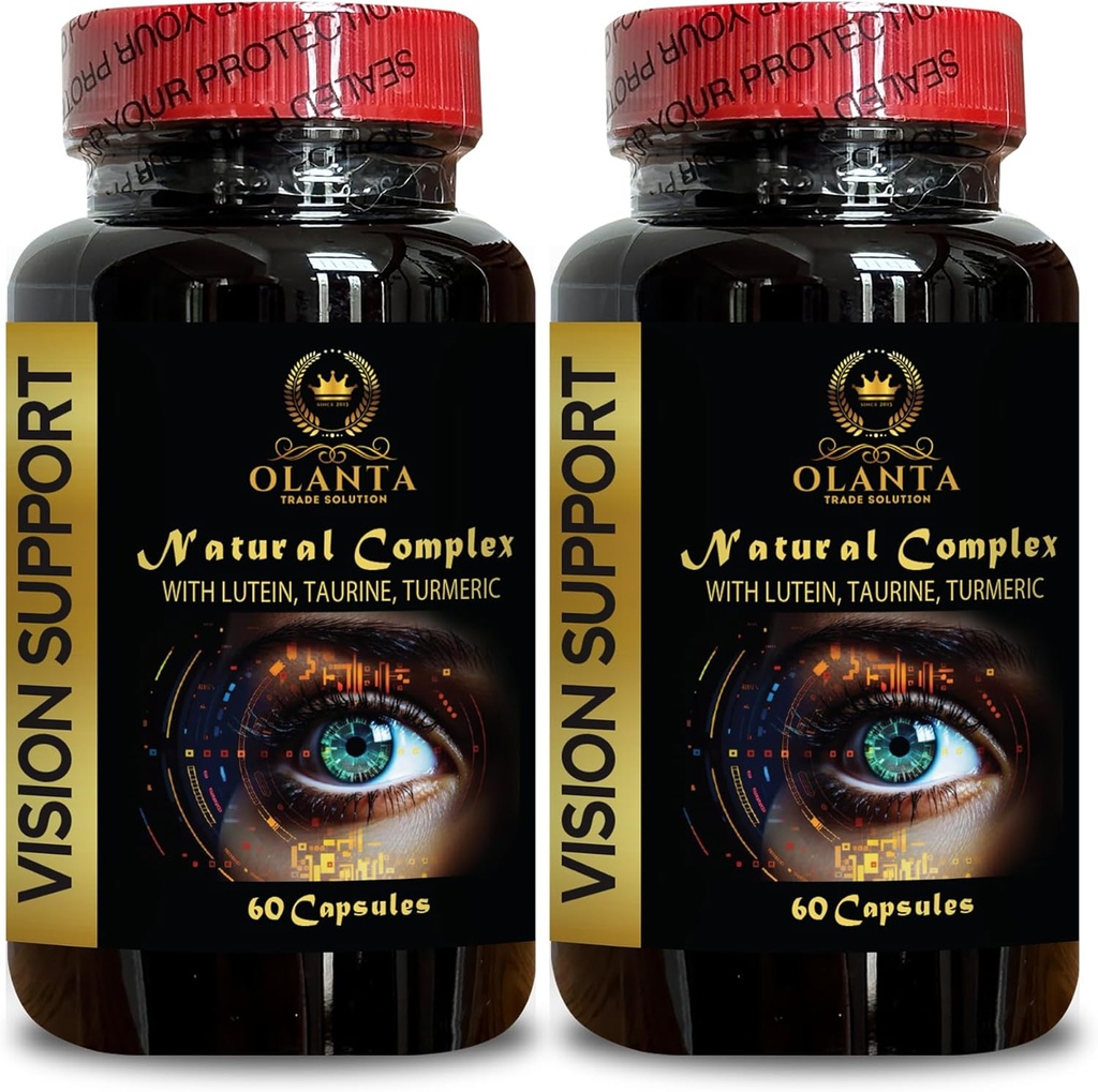 Vision Support Natural Formel - Økologisk Lutein Kosttilskud - Natural Vision Support med Beta- Caroten & Antioxidanter - 2 flasker 120 kapsler