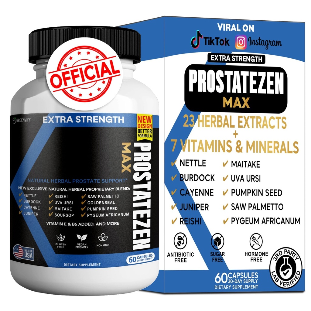ProstateZen Max | Extra Strength Natural Herbal Prostate Support | 60 Veggie Capsules | Saw Palmetto, Pygeum, Nettle, Reishi, Maitake | Gluten-Free, Vegan (1)