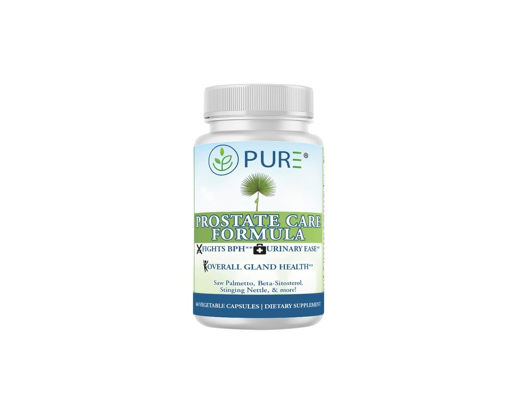 PURE® Prostate Care Formula - 60 Capsules, 30 Servings - Advanced Support for Urinary Flow & Bladder Health - Saw Palmetto, Beta-Sitosterol, Zinc & Lycopene Complex - Made in USA